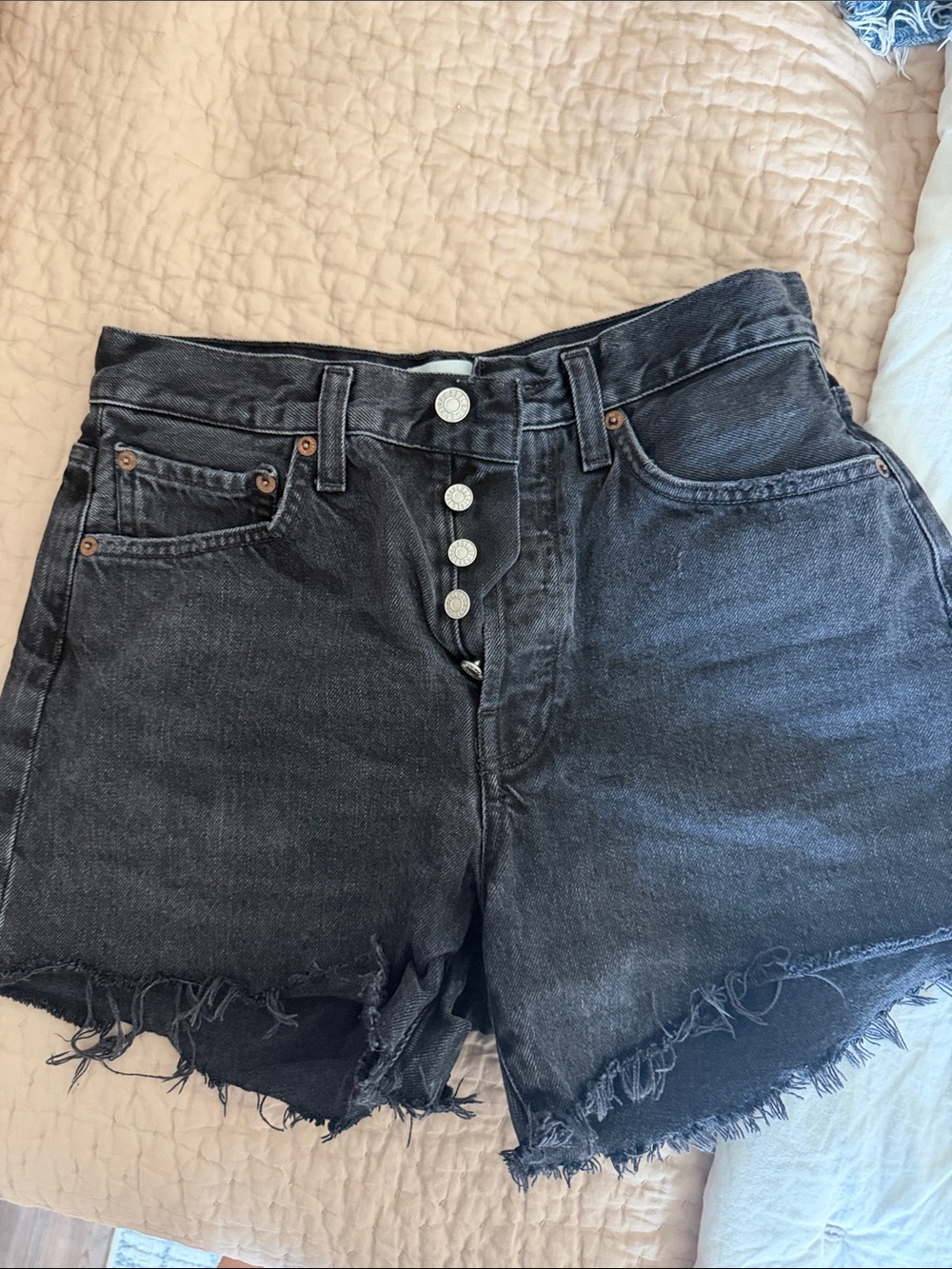 Agolde Black High-Rise Button-Fly Cutoff Denim Shorts